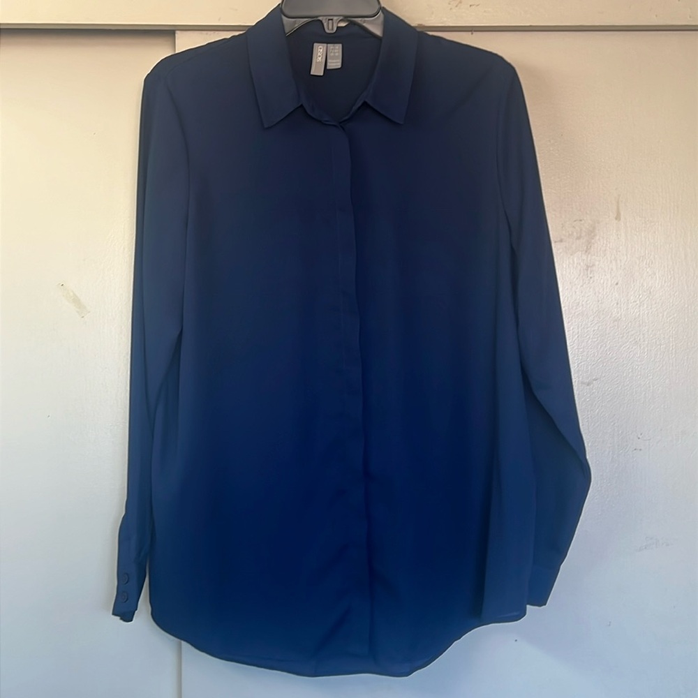 ASOS Navy Long Sleeve Button-Up Blouse